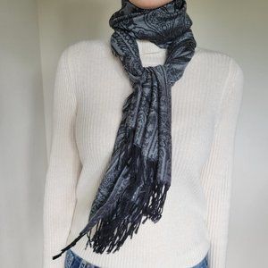 Black & Grey Paisley Scarf w/ Fringe